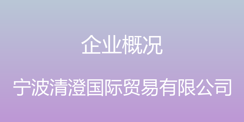 企业概况 - 宁波清澄国际贸易有限公司